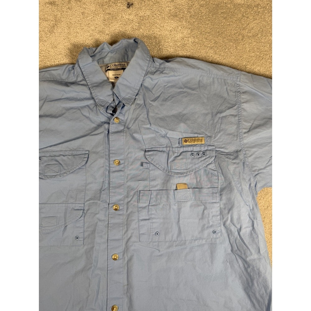 Columbia PFG Fishing Shirt Men Size XL Short Sleeve Button Up Carolina Sky Blue - Picture 2 of 10